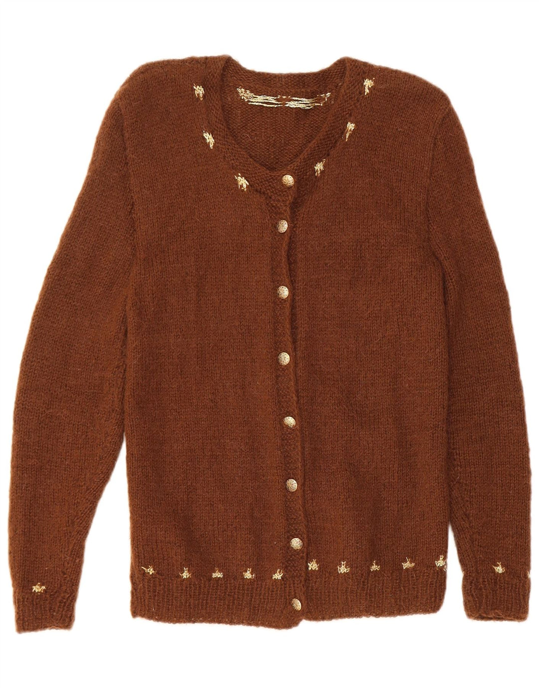 VINTAGE Pull Cardigan Femme UK 8 Petit Marron