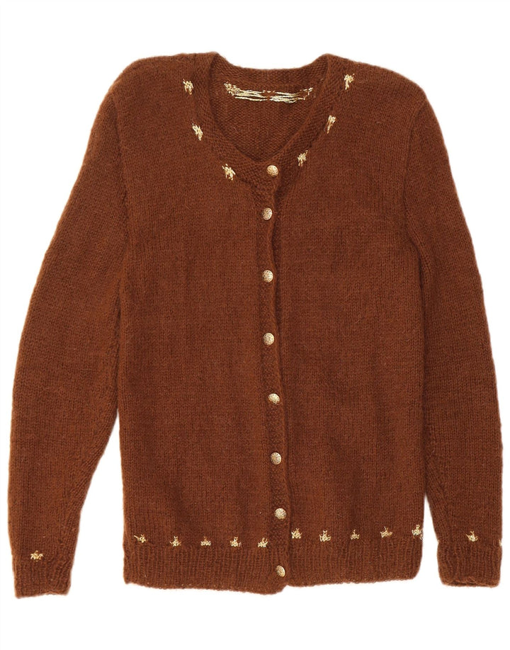 VINTAGE Pull Cardigan Femme UK 8 Petit Marron
