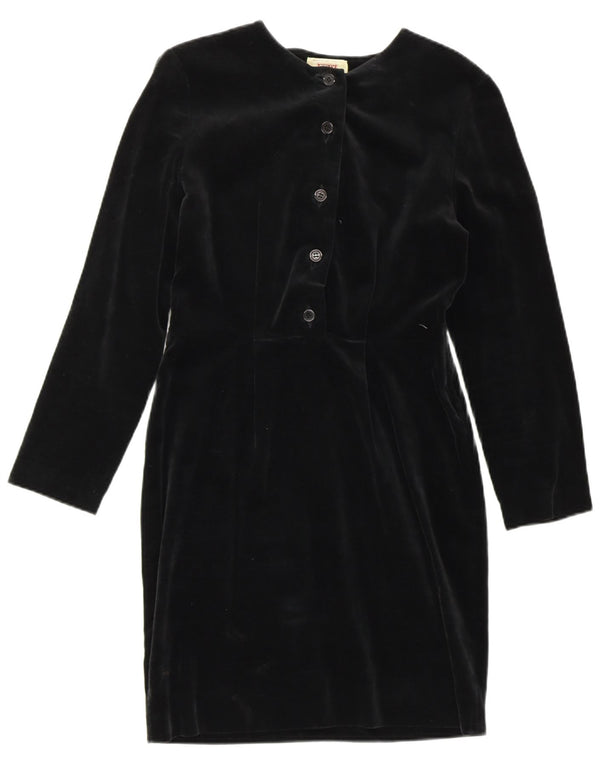 SISLEY Robe fourreau en velours pour femme UK 6 XS Noir Coton