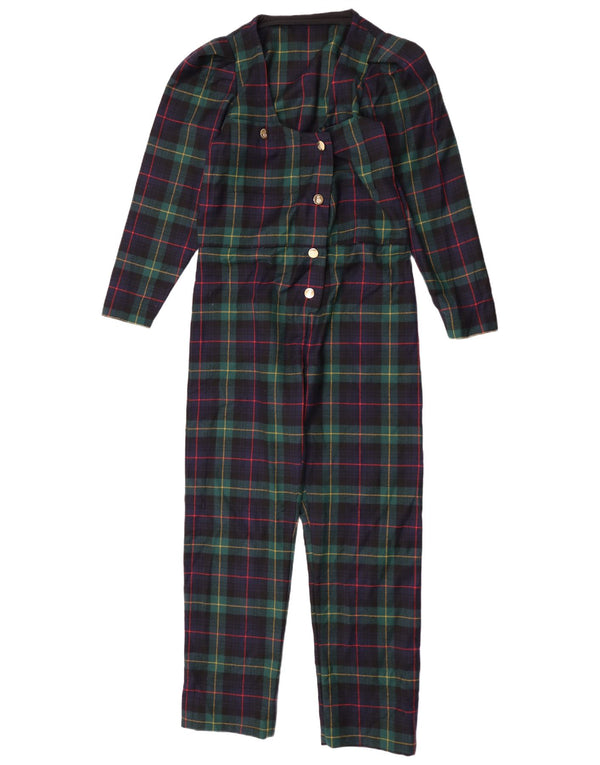 vintage Femme Manches Longues Combinaison UK 12 Plaid Vert Moyen