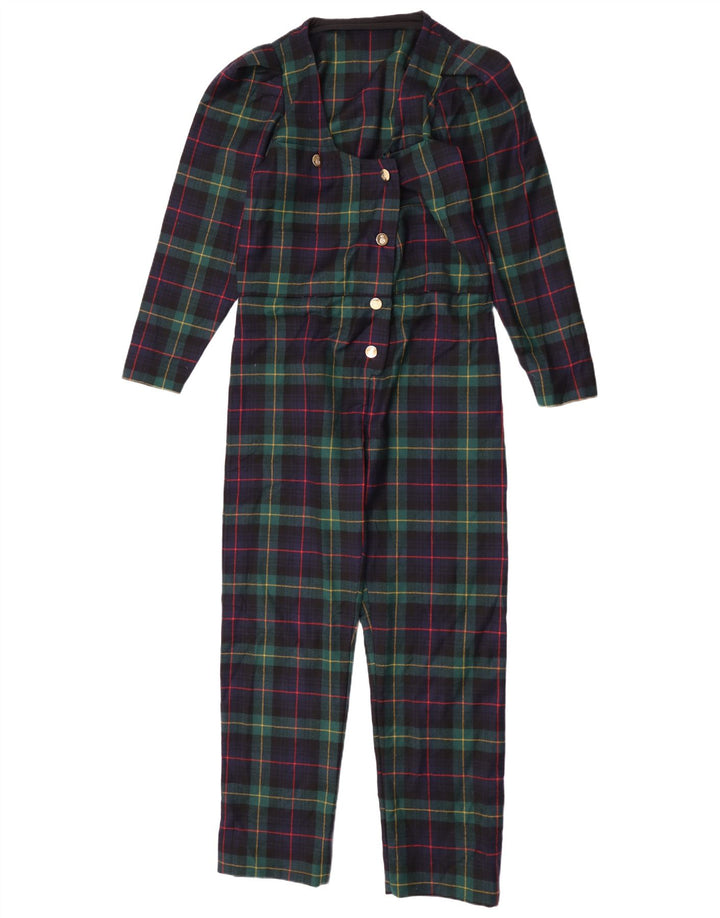 vintage Femme Manches Longues Combinaison UK 12 Plaid Vert Moyen