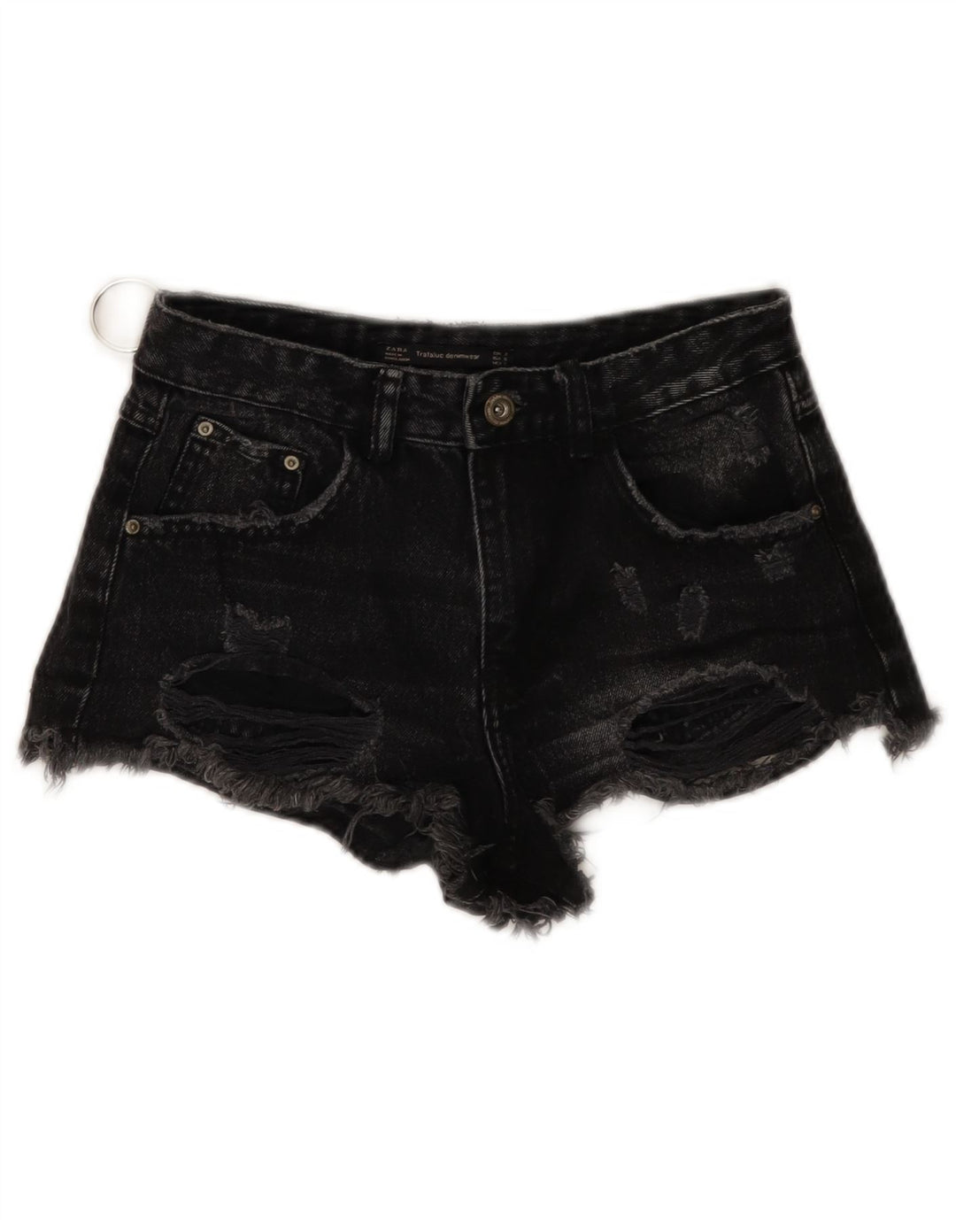 ZARA Short en jean Trafaluc vieilli pour femme EU 34 2XS W24 Noir