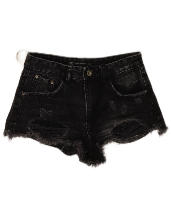 ZARA Short en jean Trafaluc vieilli pour femme EU 34 2XS W24 Noir