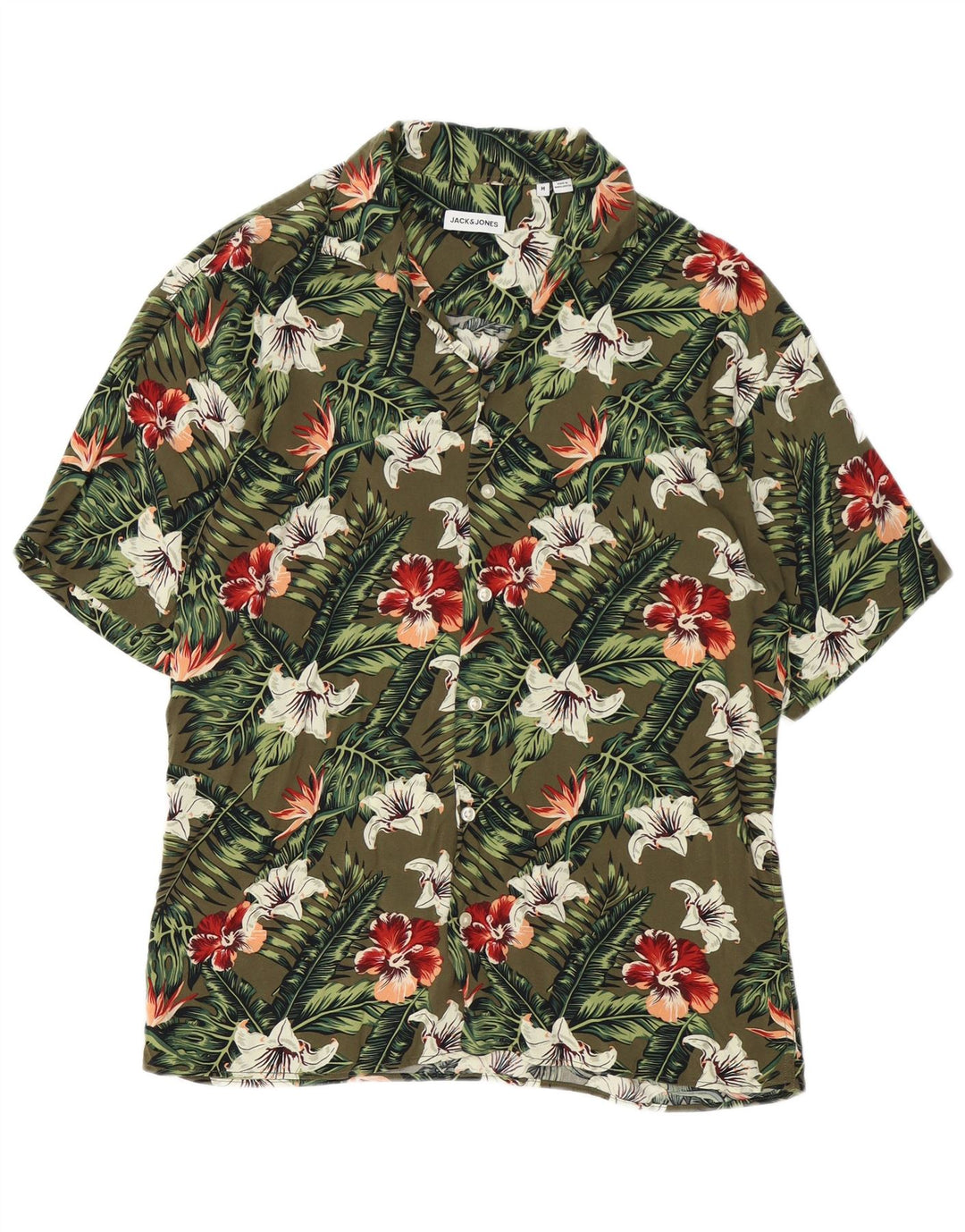 JACK & JONES Chemise à Manches Courtes Homme Kaki Floral Viscose