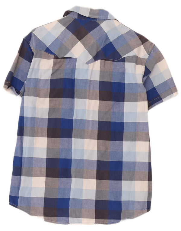 Wrangler Chemise à manches courtes pour homme en coton à carreaux bleu moyen