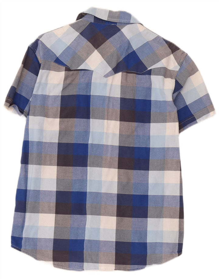 Wrangler Chemise à manches courtes pour homme en coton à carreaux bleu moyen
