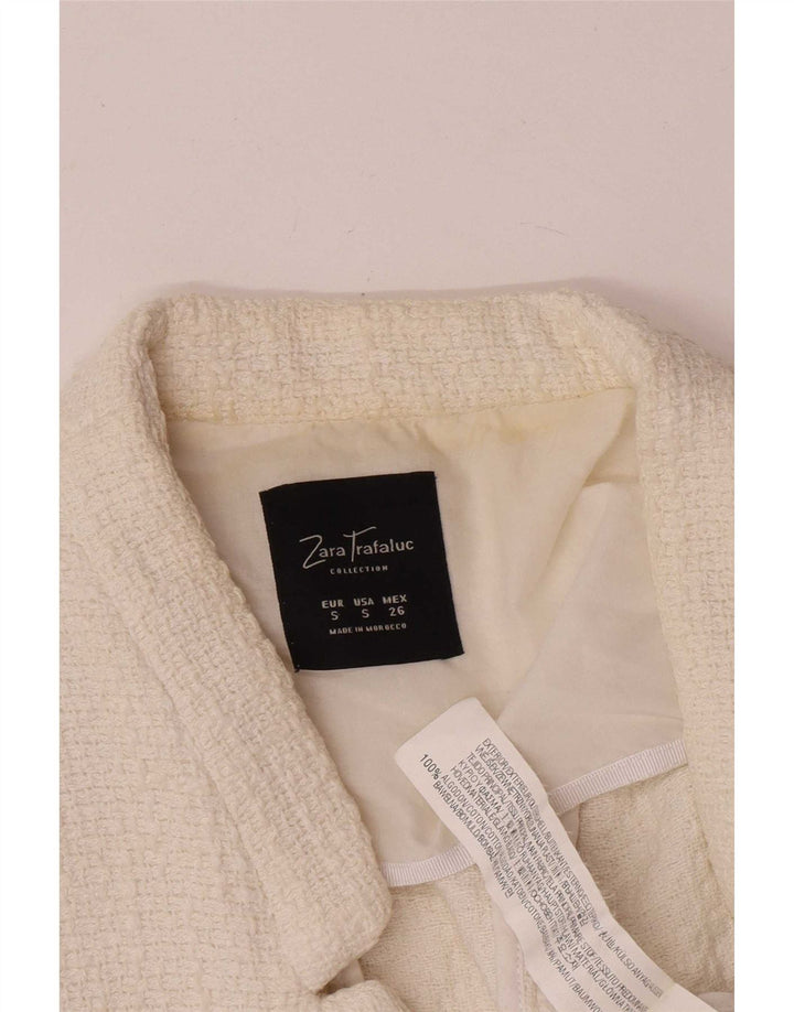 Zara Womens Crop Blazer Veste UK 8 Petit Coton Blanc