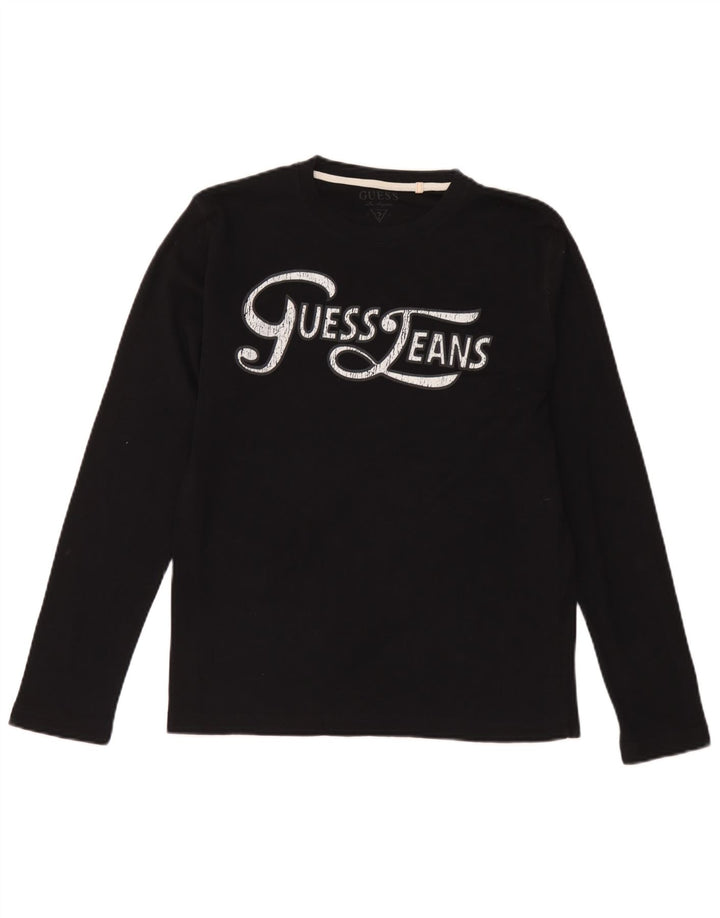 Guess Haut graphique à manches longues pour femme UK 14 Large Noir Coton