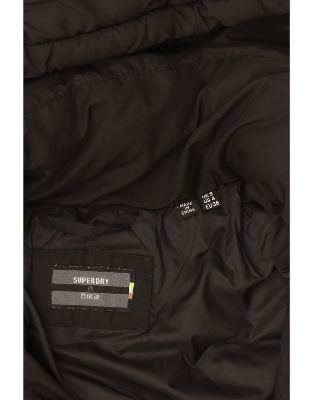 Superdry Veste matelassée à capuche pour femme UK 8 Small Noir