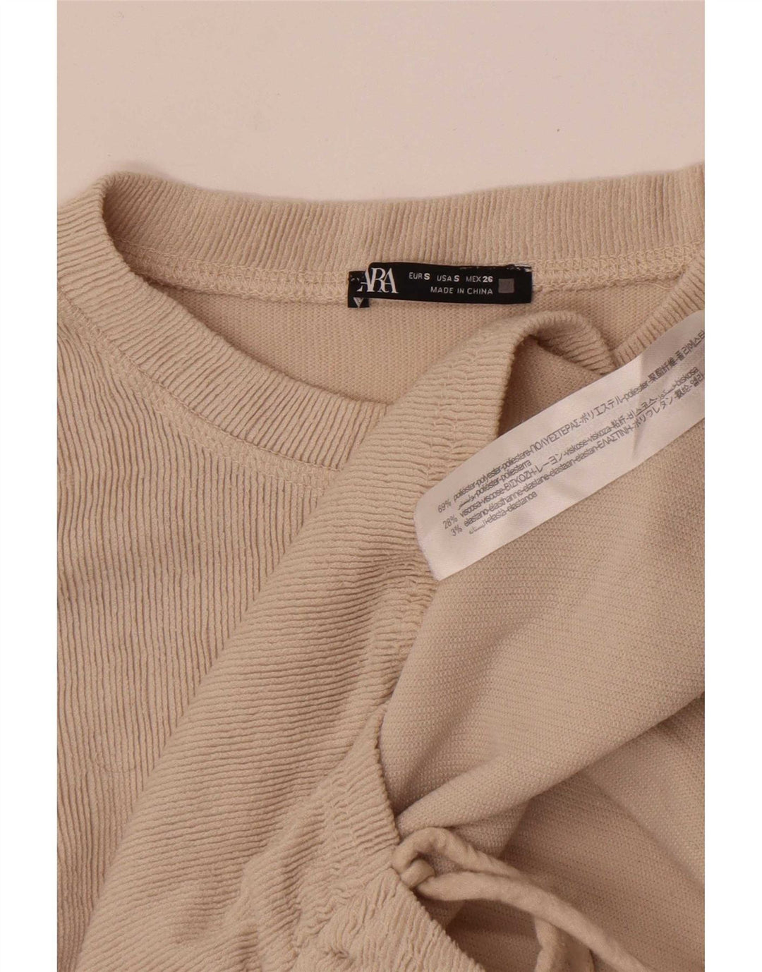 Zara Femme Top Manches Longues UK 10 Petit Beige Polyester