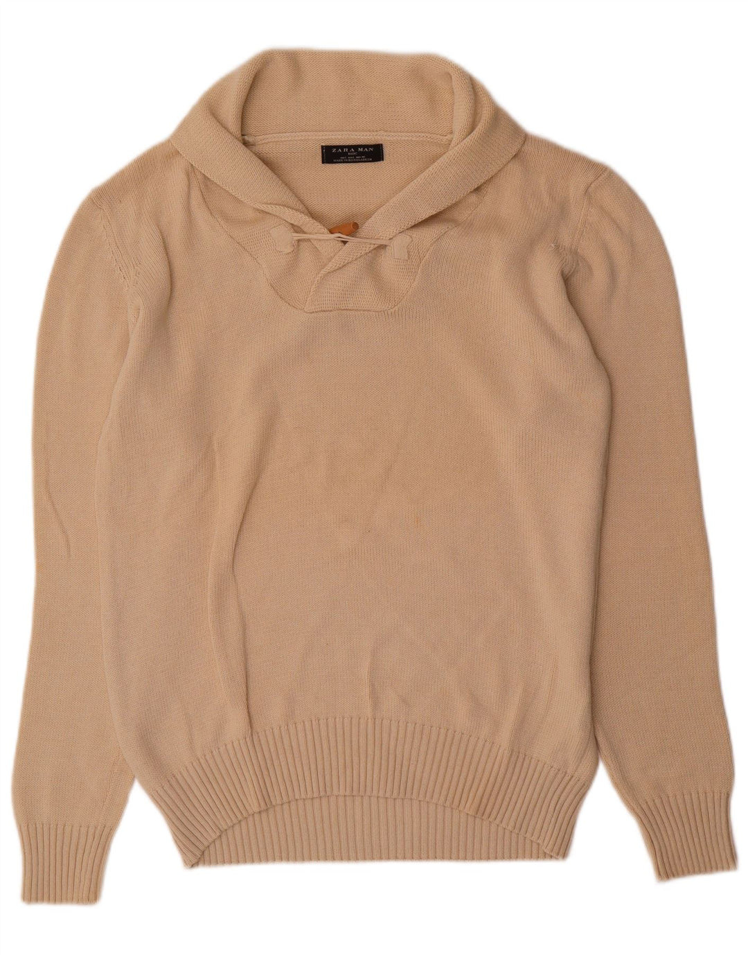 Zara Pull à col châle pour homme en coton beige Large
