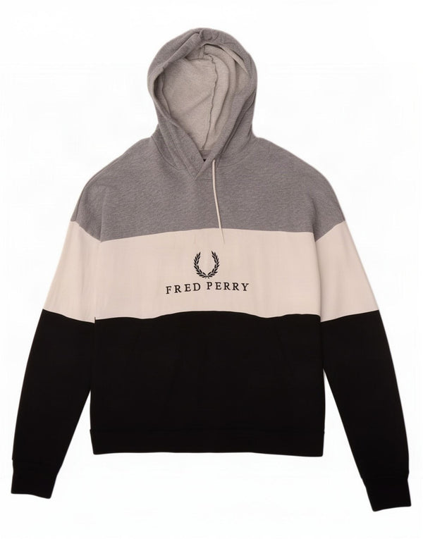 Fred Perry Pull à capuche graphique pour femme UK 10 Small Gris Colorblock