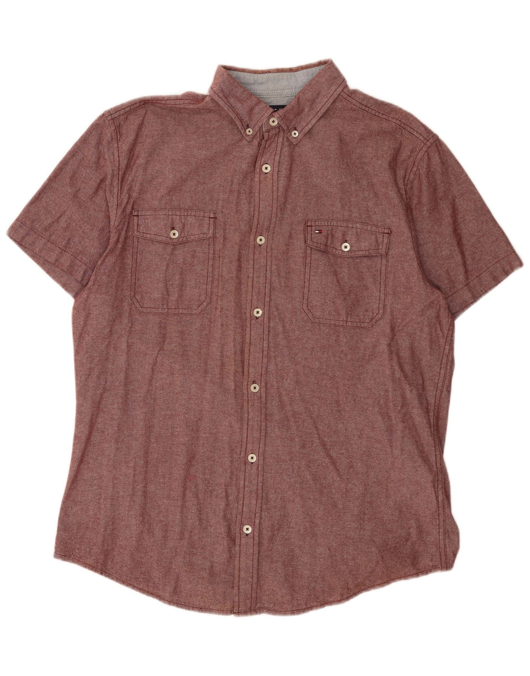 TOMMY HILFIGER Chemise à manches courtes pour homme Coupe ajustée Grand coton bordeaux