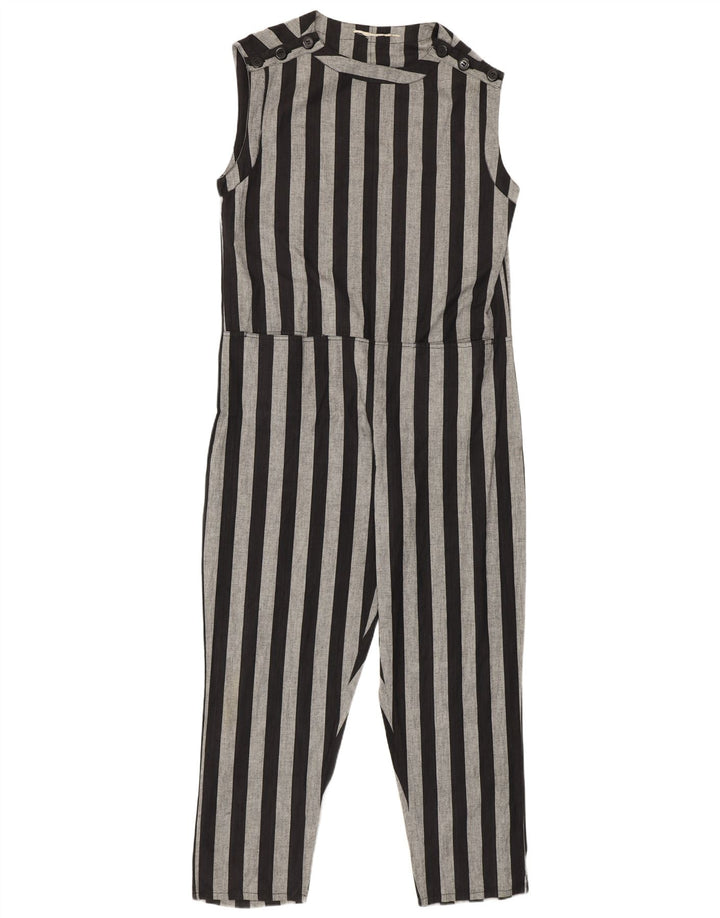 vintage Femme Combinaison sans manches UK 14 Moyen Noir Rayé
