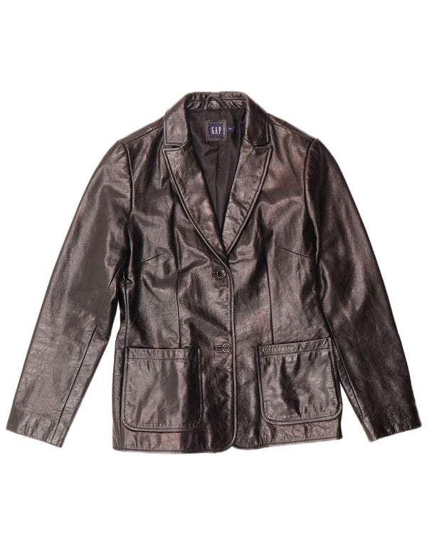 GAP Veste blazer en cuir à 2 boutons pour femme UK 10 Petit cuir noir