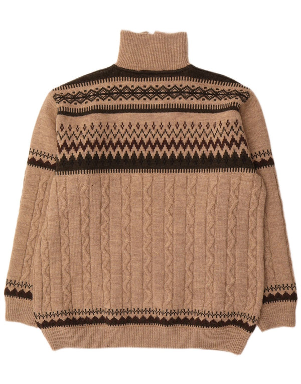 Grachten Mens Zip Neck Jumper Sweater EU 58 2XL Beige Geometric Wool