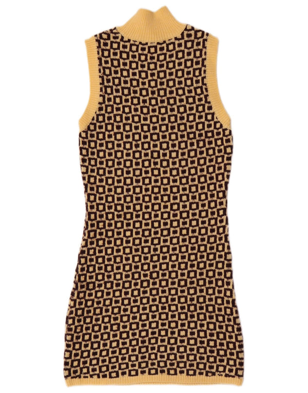 Zara Robe pull sans manches pour femme UK 12 Acrylique géométrique jaune moyen