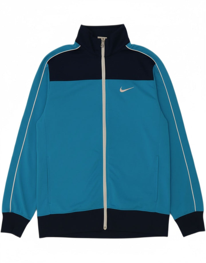 NIKE Boys Tracksuit Top Jacket 13-14 Years XL Blue Colourblock Polyester