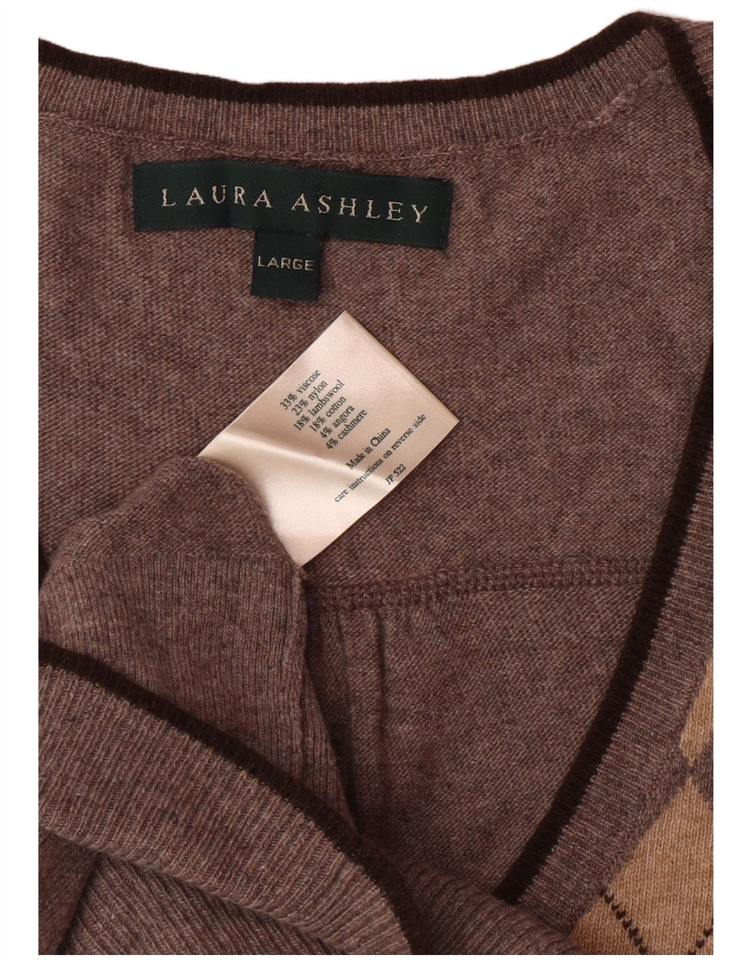 LAURA ASHLEY Débardeur pour femme UK 14 Large Marron Argyle/Diamond Viscose