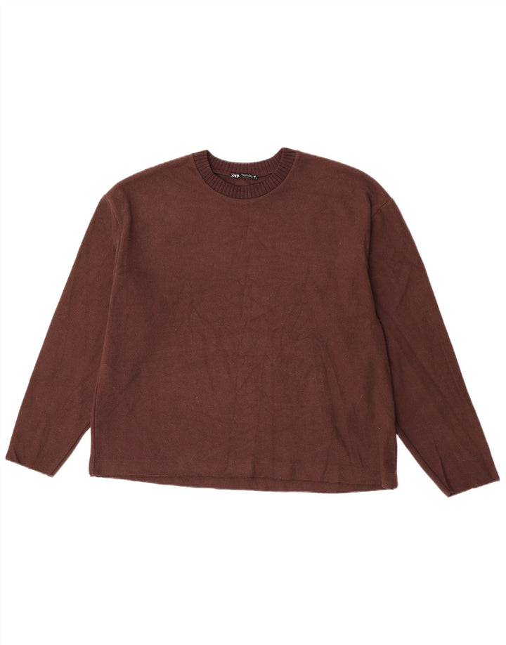 Zara Pull col bateau pour femme UK 16 Large Marron Polyester