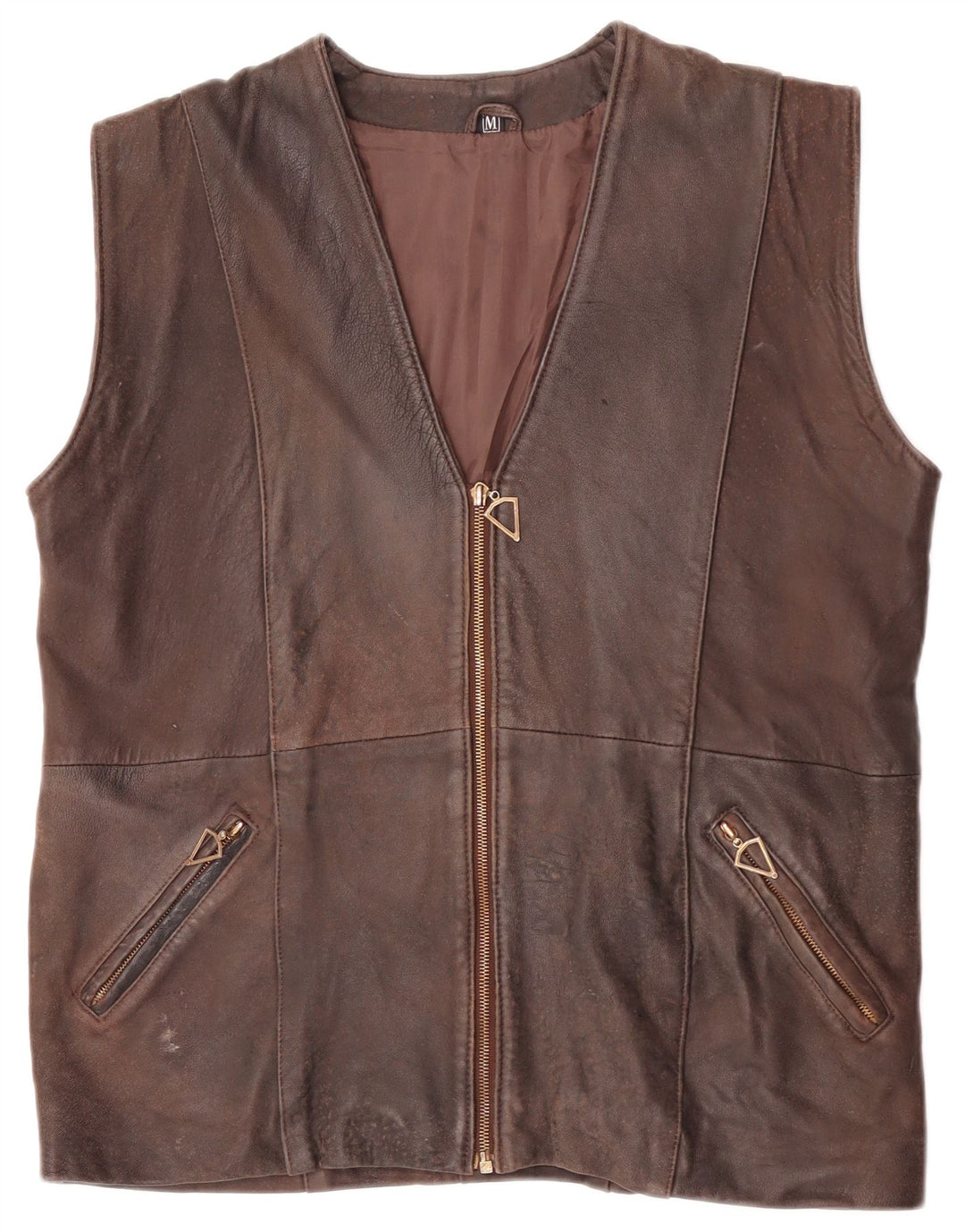 gilet en cuir homme vintage UK 38 Brun moyen
