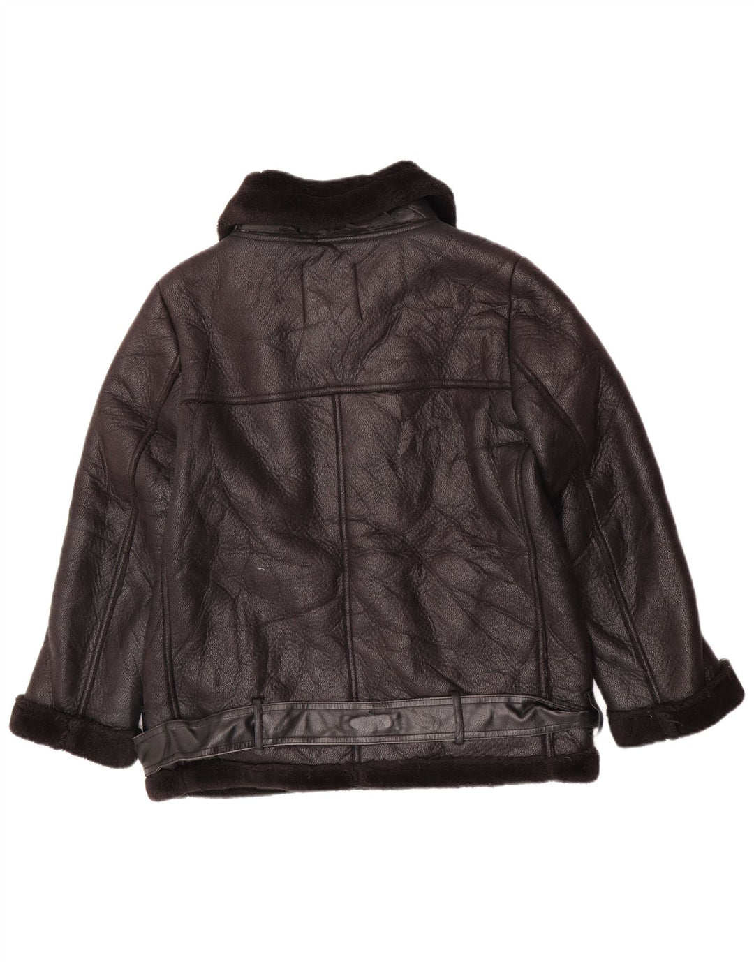 Zara Veste Sherpa en simili cuir pour femme UK 14 Polyuréthane noir moyen