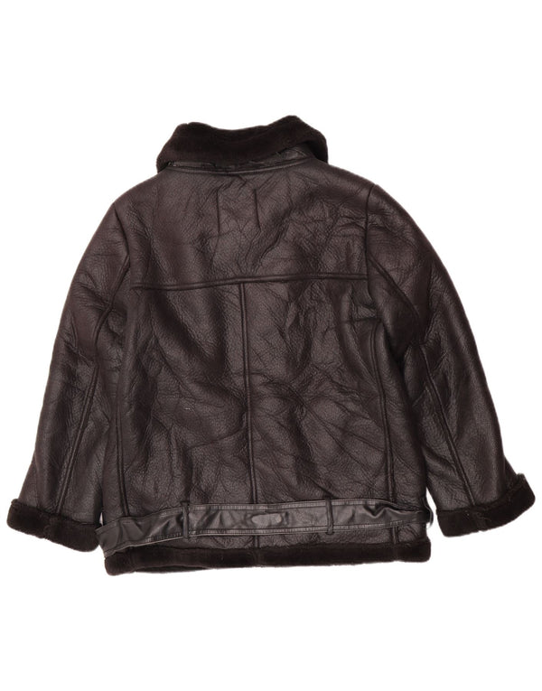 Zara Veste Sherpa en simili cuir pour femme UK 14 Polyuréthane noir moyen