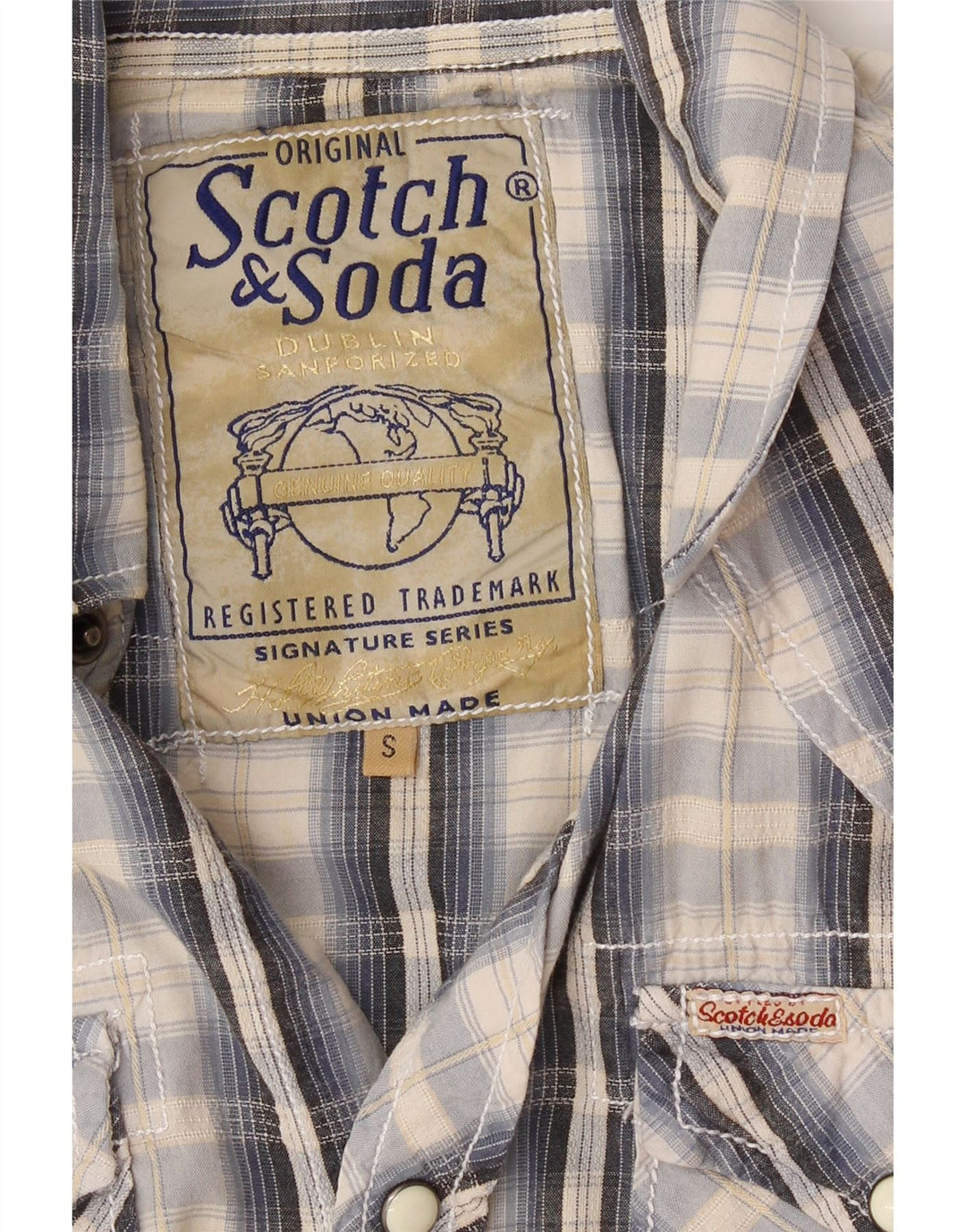 SCOTCH & SODA Mens Shirt Small Beige Check Cotton Vintage Scotch & Soda and Second-Hand Scotch & Soda from Messina Hembry 