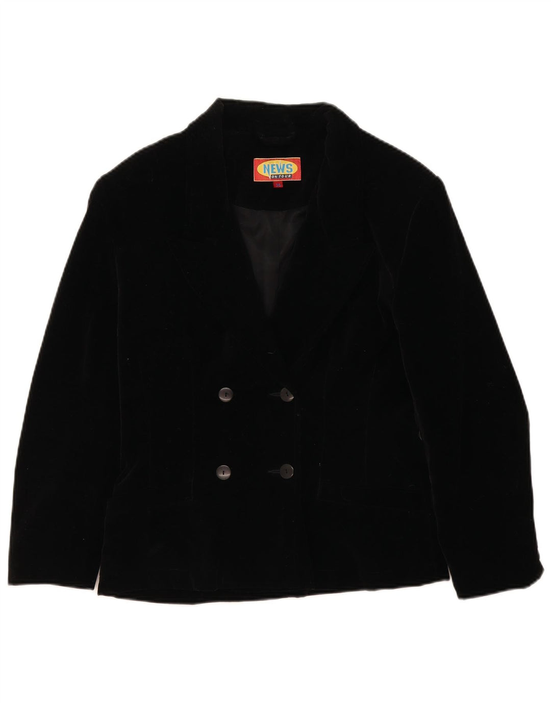 vintage Femmes Surdimensionné Double Breasted Blazer Veste EU 36 Petit Noir