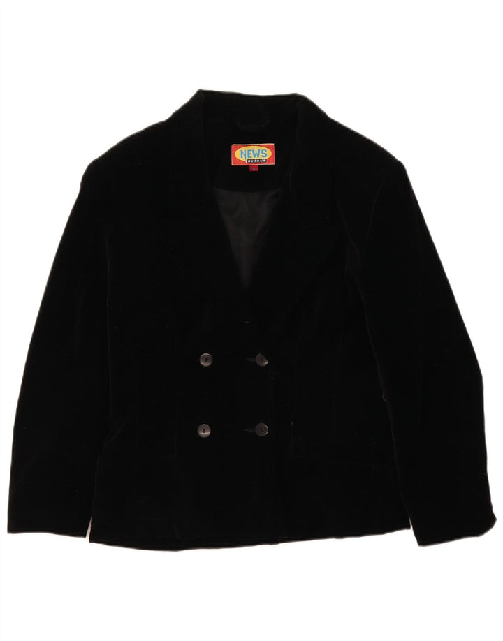 vintage Femmes Surdimensionné Double Breasted Blazer Veste EU 36 Petit Noir