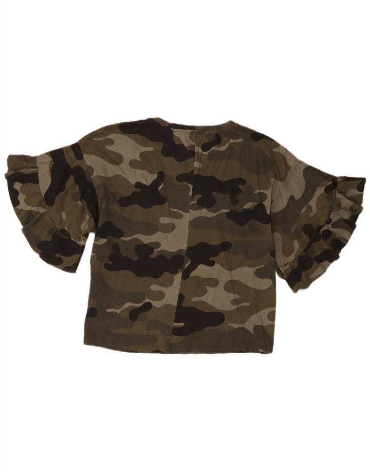 Zara Womens Trafaluc Blouse Top UK 14 Camouflage Vert Moyen
