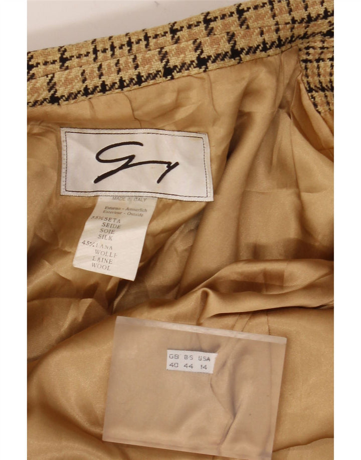 GENNY Veste blazer à 2 boutons pour femme US 14 XL Beige à carreaux en soie
