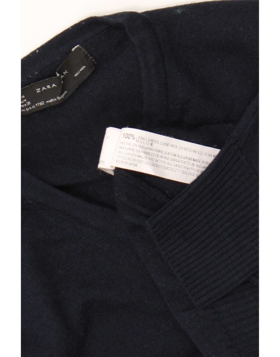 Zara Pull Col V Homme Bleu Marine Moyen Laine