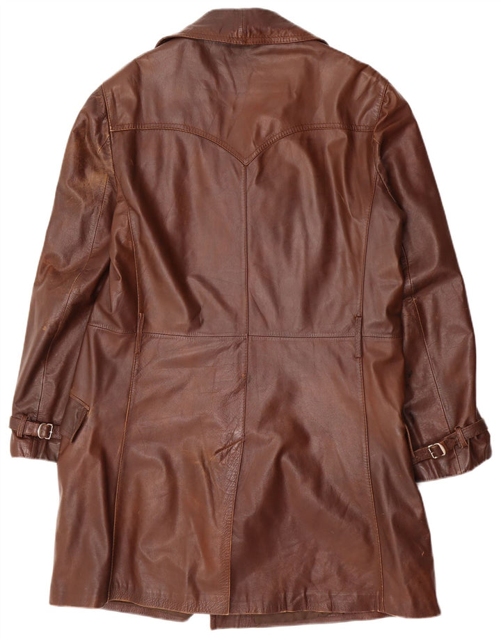 manteau en cuir double boutonnage vintage pour hommes UK 38 Brun moyen