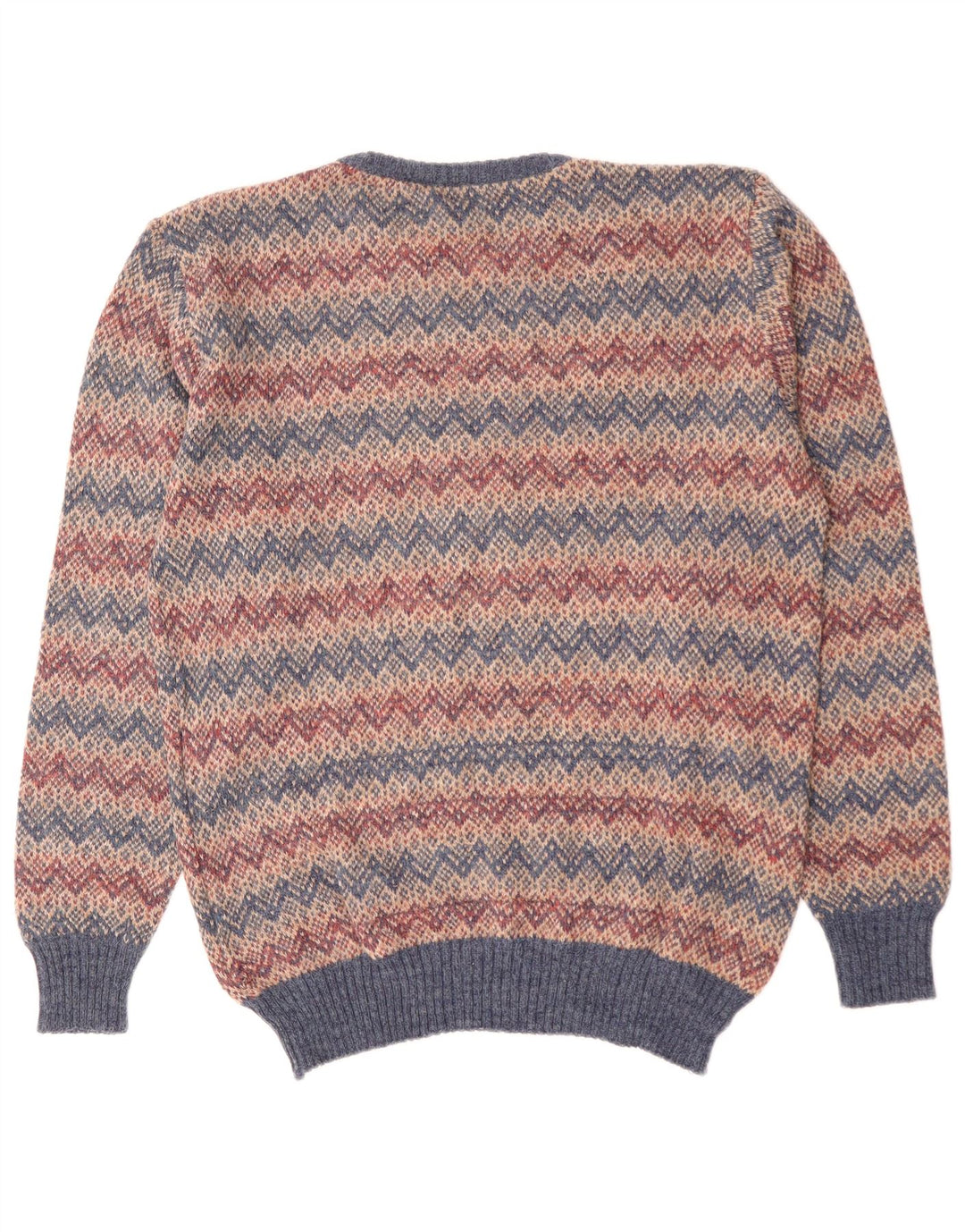 VINTAGE Pull col rond homme marron moyen Chevron acrylique