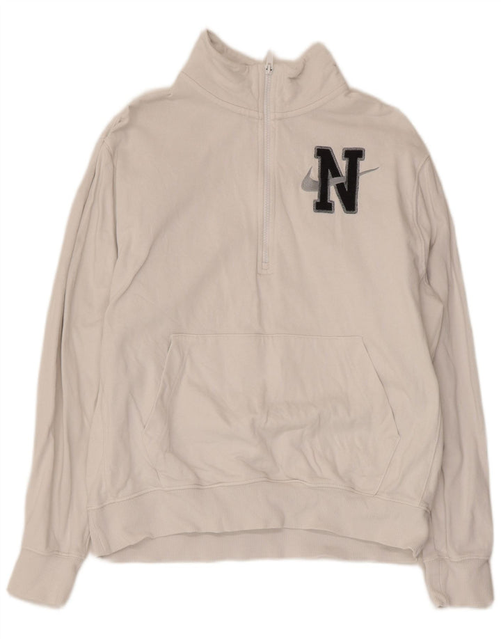 Nike Sweat-shirt graphique à col zippé pour femme UK 14 en coton blanc moyen