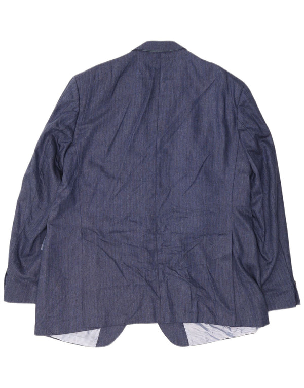 Guy Laroche Veste blazer à 2 boutons pour homme UK 42 XL Bleu marine à chevrons en soie