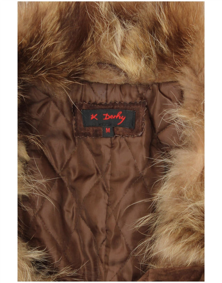 Rene Derhy Manteau en fourrure en daim pour femme UK 14 Cuir marron moyen