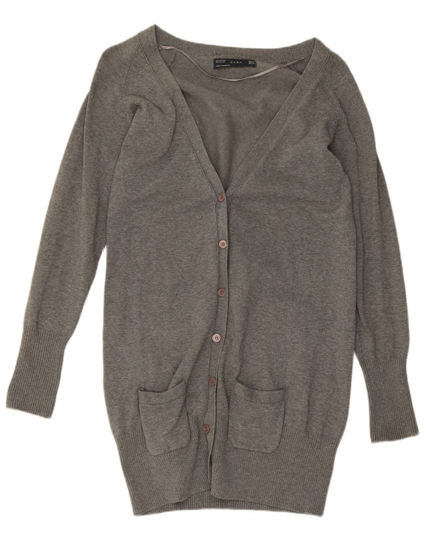 Zara Cardigan long pour femme en coton gris moyen UK 12