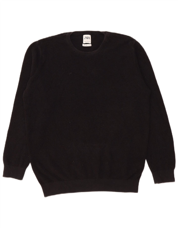 Zara Pull à col rond pour homme en coton noir moyen