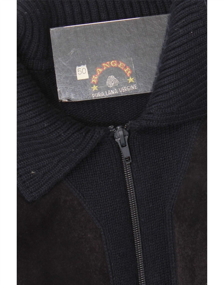 Ranger Cardigan Homme Pull IT 50 Bleu Marine Moyen Colorblock Laine Vierge