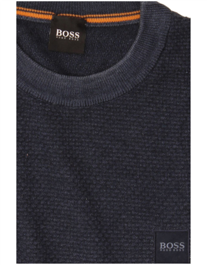 Hugo Boss Pull ras du cou en laine vierge bleu marine moyen