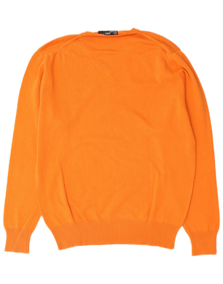 Zara Pull col V pour homme en coton Orange Large