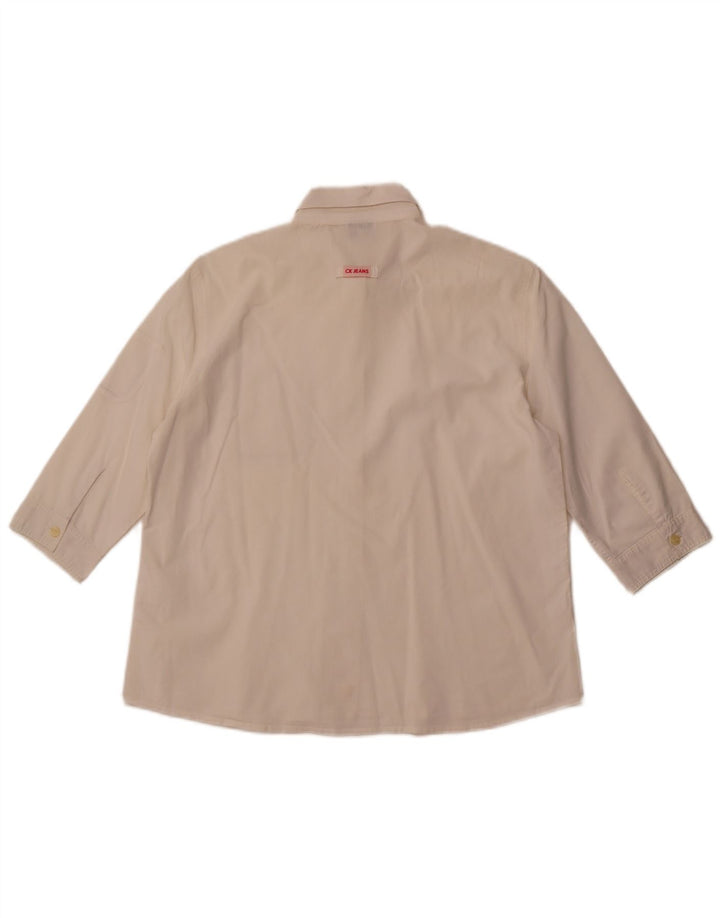 CALVIN KLEIN JEANS Chemise à manches 3/4 pour femme UK 16 Large Off White