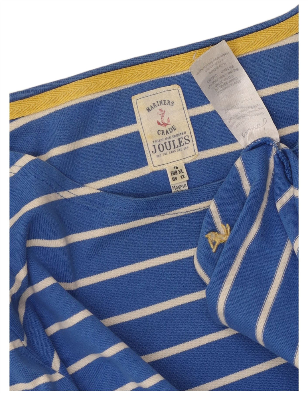 Joules Haut à manches longues pour femme UK 46 Large Bleu Rayé Coton