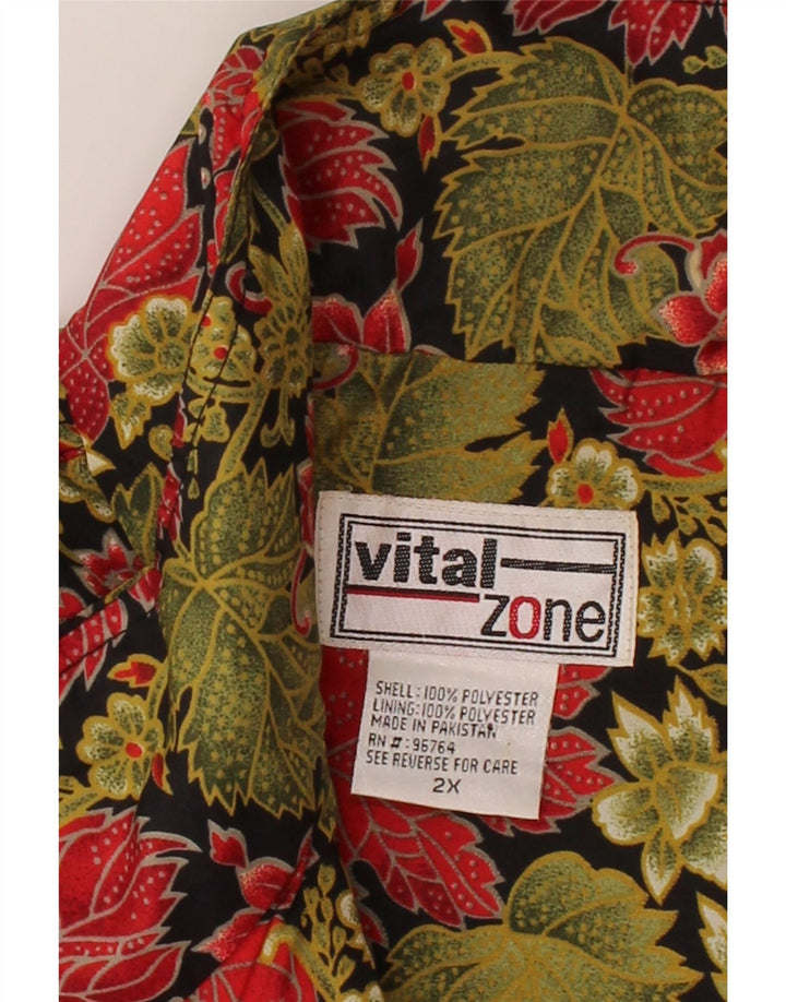 VITAL ZONE Womens Oversized Bomber Jacket UK 20 2XL Green Floral Polyester Vintage Vital Zone and Second-Hand Vital Zone from Messina Hembry 