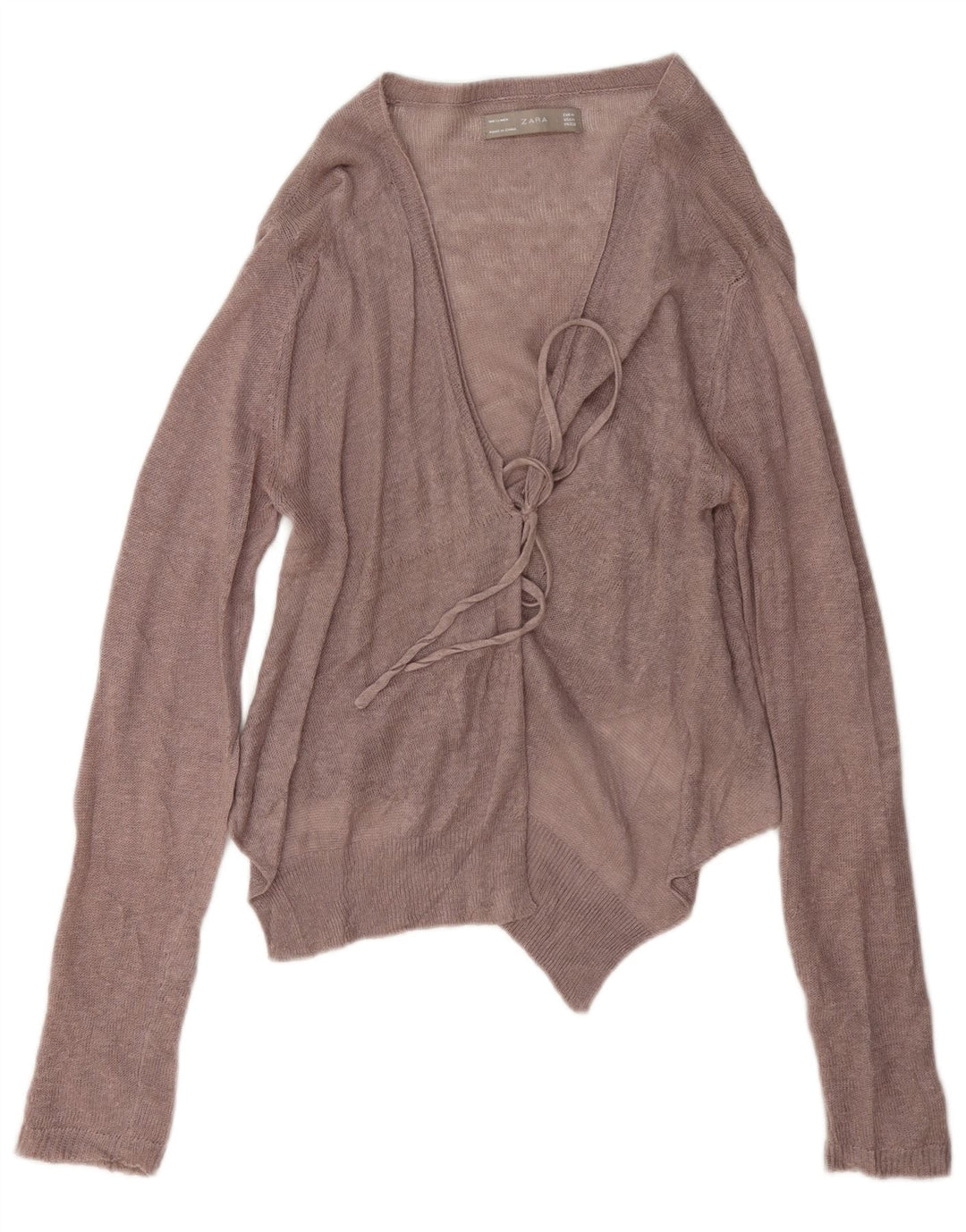 Zara Womens Crop Cardigan Sweater UK 12 Lin Marron Moyen