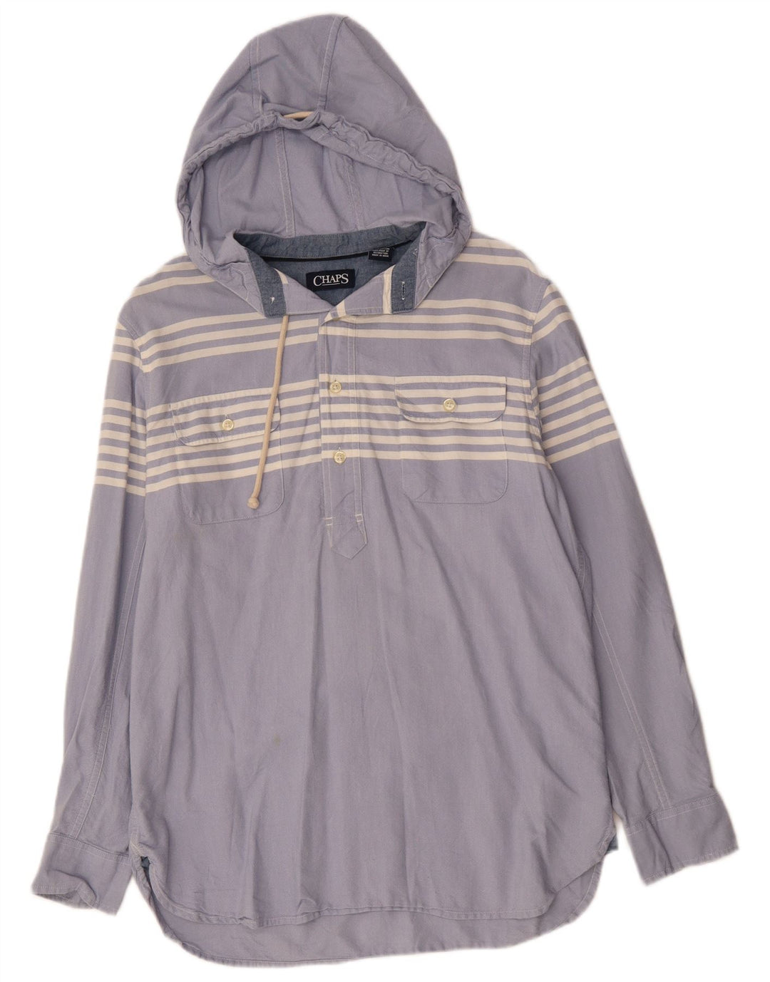 CHAPS Chemise Pull à Capuche Homme Bleu Moyen Rayé Coton