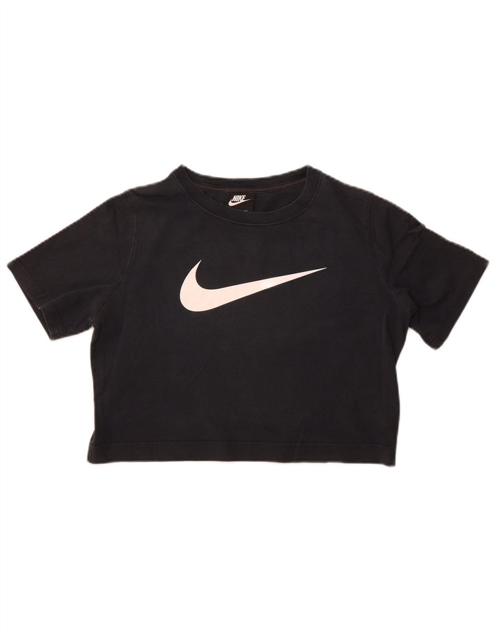 Nike Womens Crop Graphic T-Shirt Top UK 14 Coton Noir Moyen