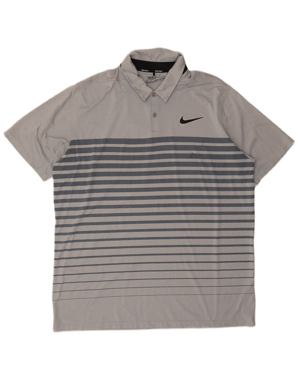 Nike Polo Dri Fit XL Gris Rayé Polyester Homme